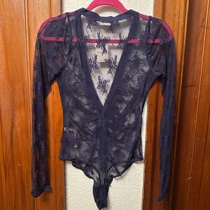 Light Year Lady Lux Sheer Navy Lace Bodysuit